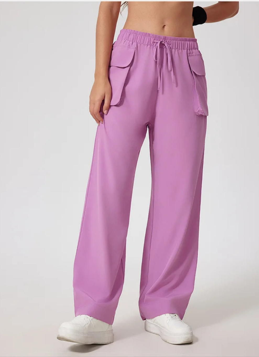 Lightweight Quick-Dry Yoga Cargo Pants – High Waist Outdoor Running Trousers with Pockets