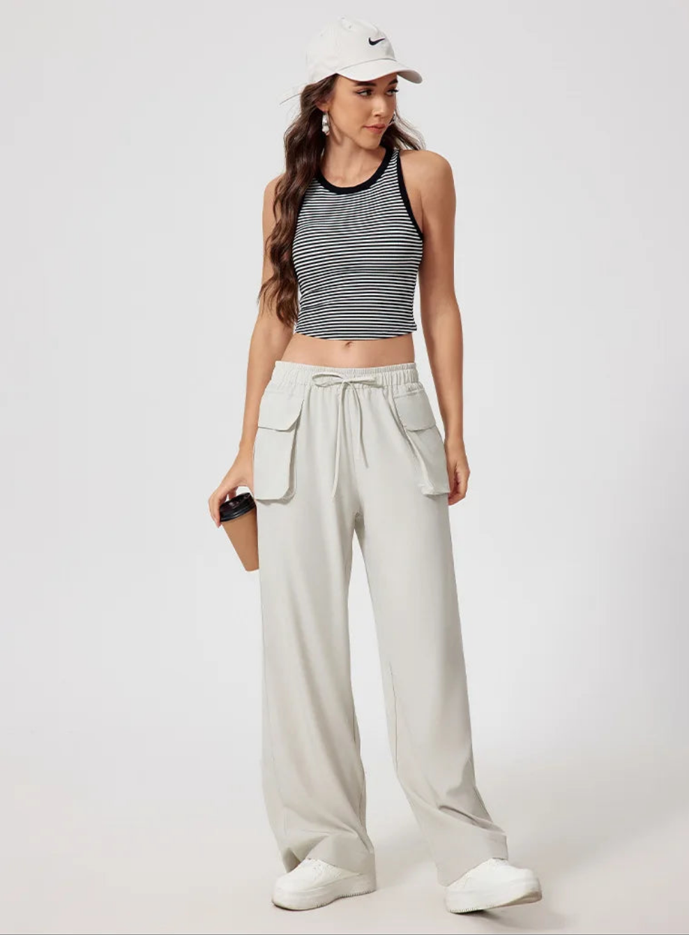 Lightweight Quick-Dry Yoga Cargo Pants – High Waist Outdoor Running Trousers with Pockets