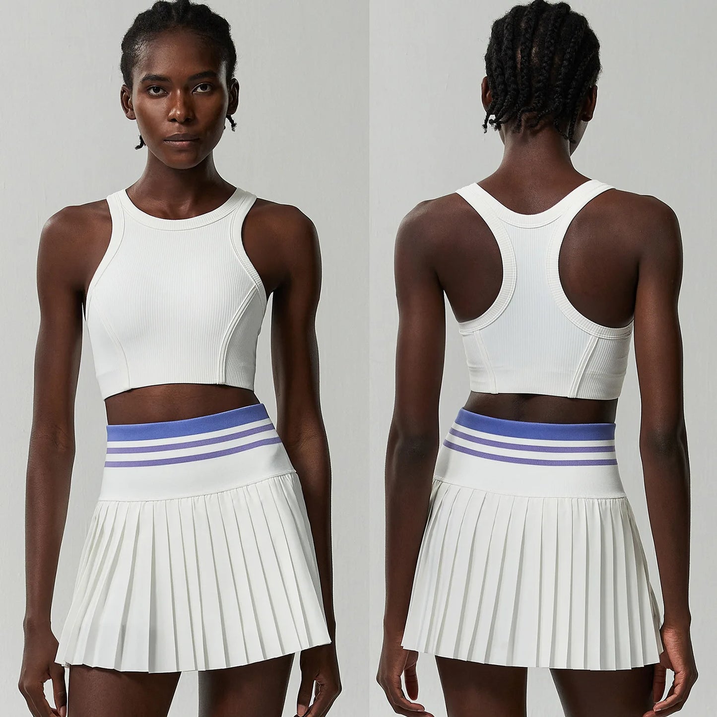 2-Piece Tennis Set – Breathable Sleeveless Crop Top + High Waist Skirt With Pockets