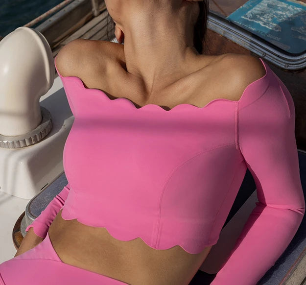 Profile Flow Set – Off-Shoulder Long Sleeve Crop Top + Leggings