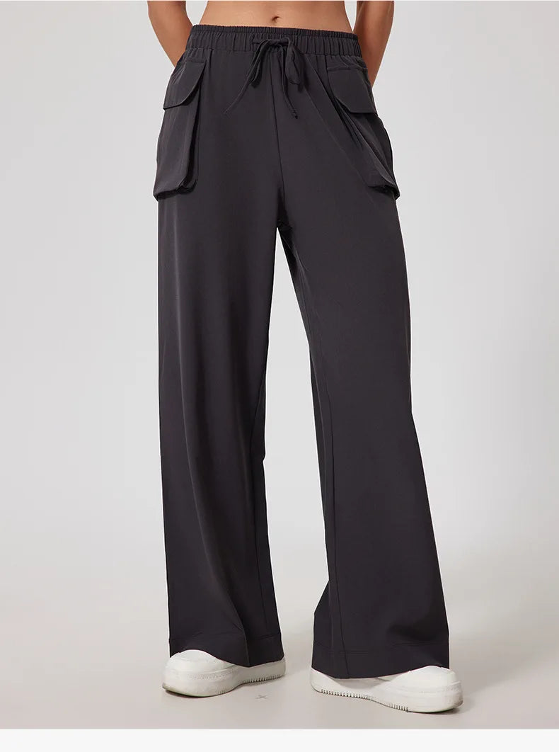 Lightweight Quick-Dry Yoga Cargo Pants – High Waist Outdoor Running Trousers with Pockets