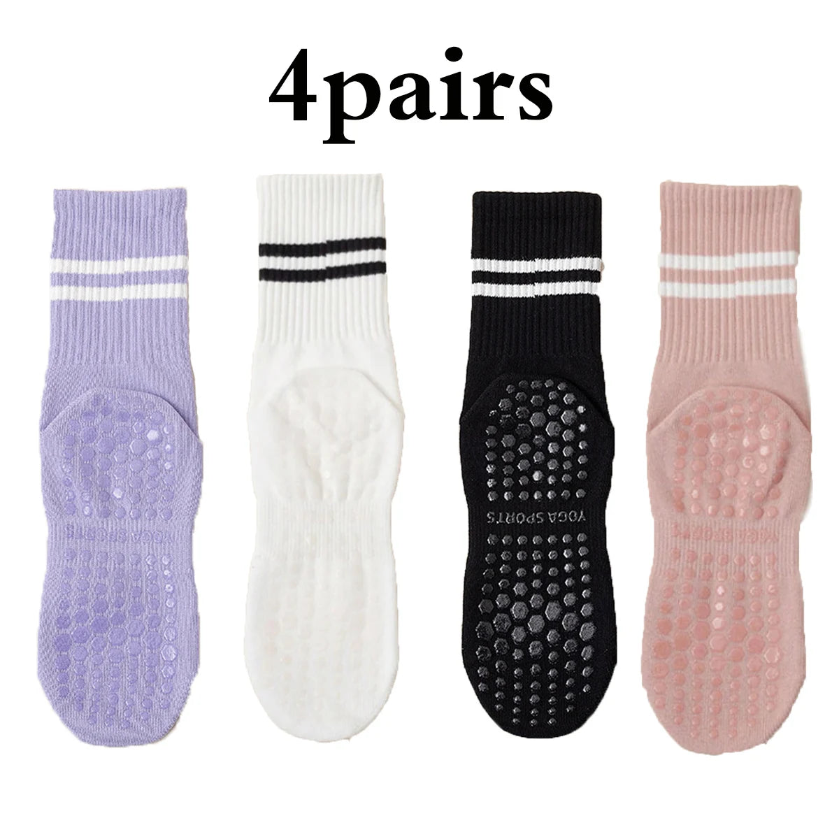 Set van 4 Paar Anti-Slip Yogasokken – Kniehoog, Comfortabel & Ademend