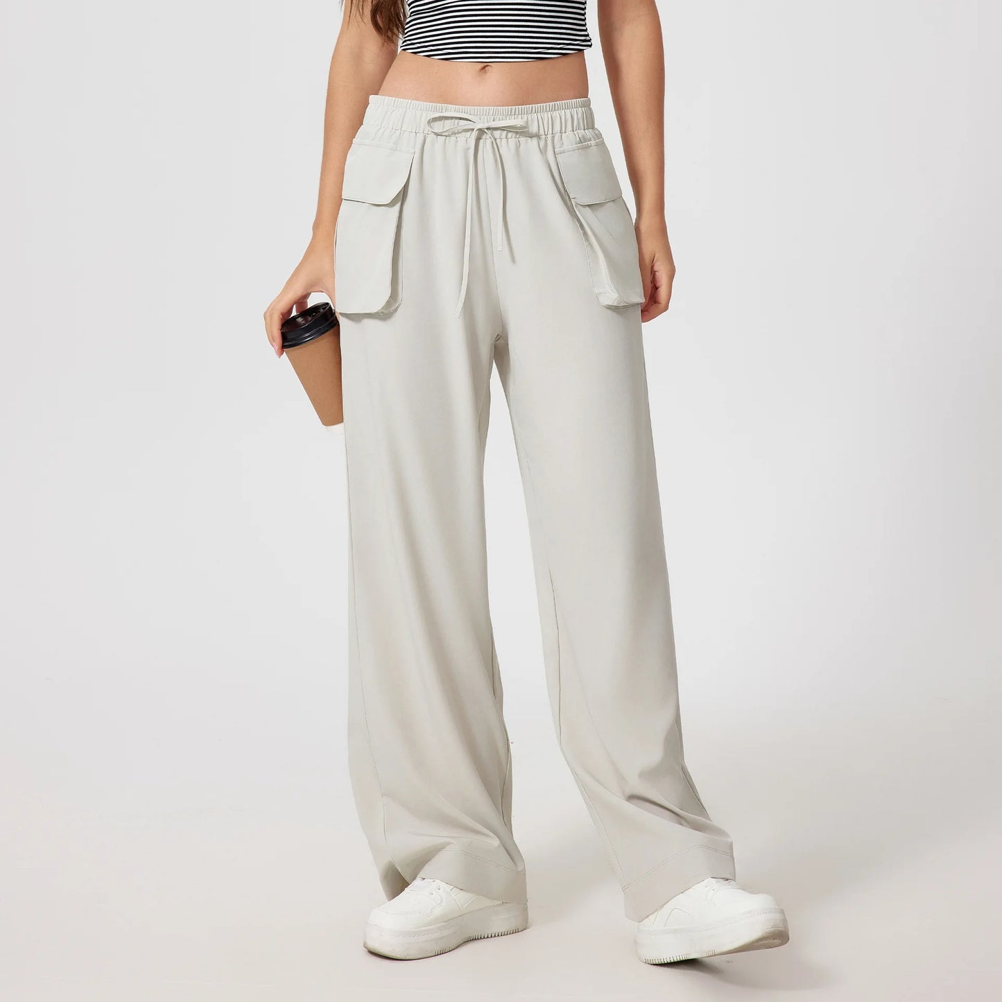 Lightweight Quick-Dry Yoga Cargo Pants – High Waist Outdoor Running Trousers with Pockets