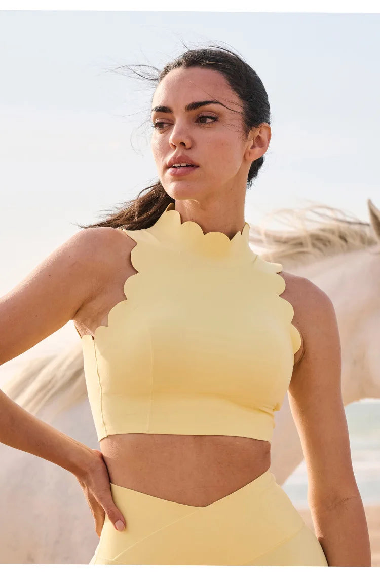 V-Collar Sport Top – Breathable Lace Strap Yoga & Fitness Bra