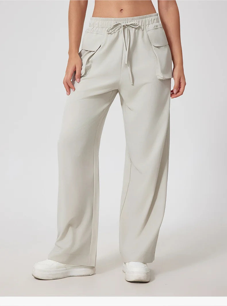 Lightweight Quick-Dry Yoga Cargo Pants – High Waist Outdoor Running Trousers with Pockets