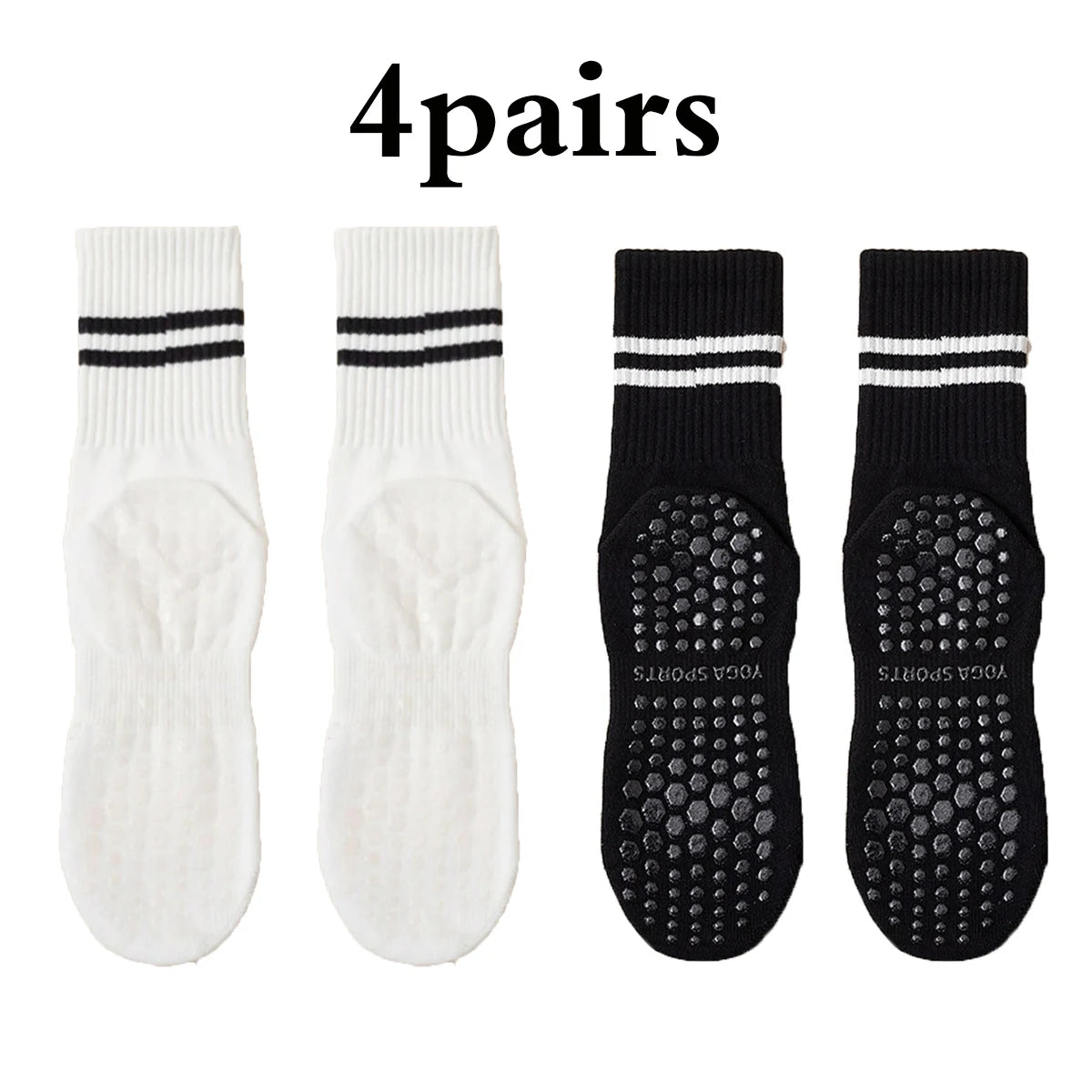 Set van 4 Paar Anti-Slip Yogasokken – Kniehoog, Comfortabel & Ademend