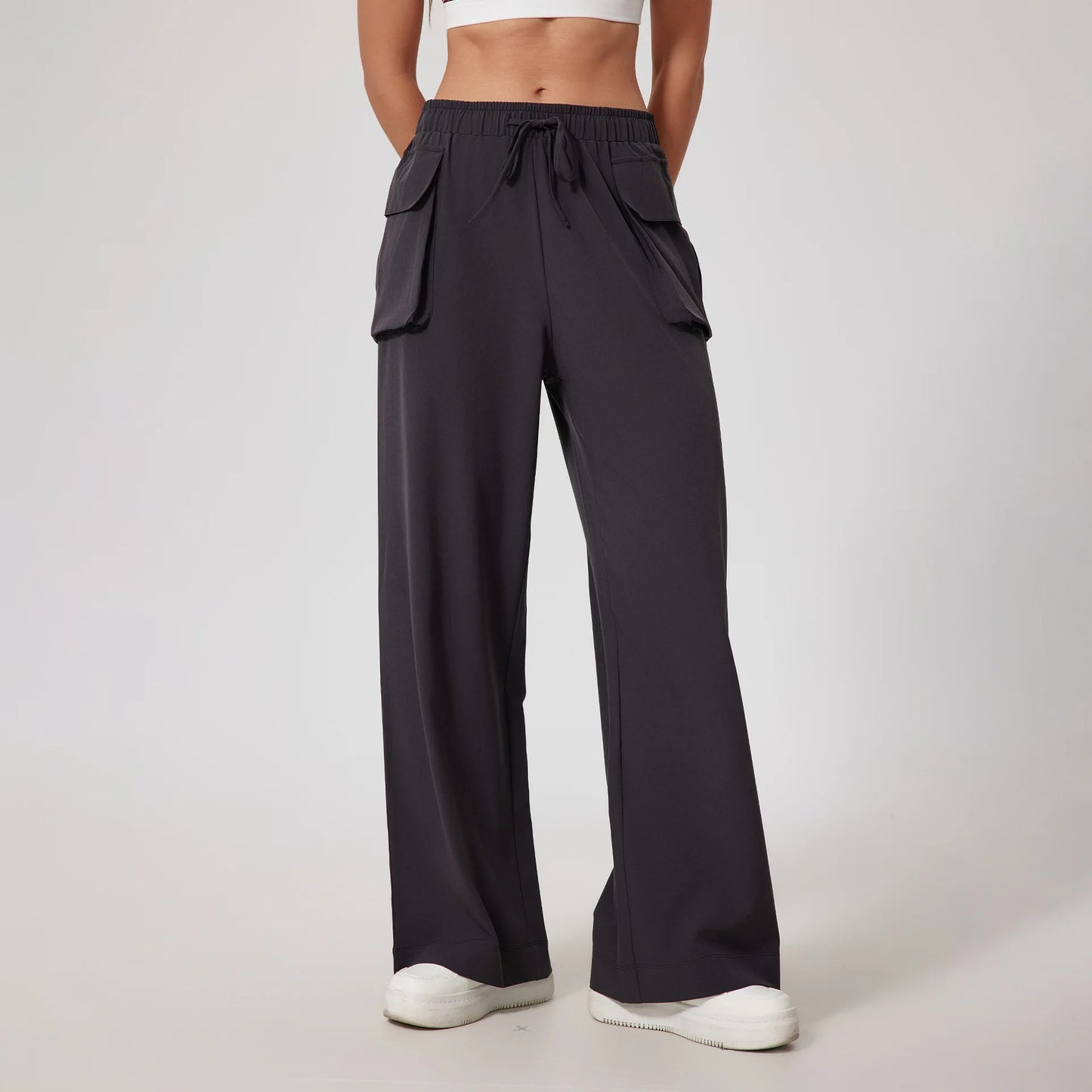 Lightweight Quick-Dry Yoga Cargo Pants – High Waist Outdoor Running Trousers with Pockets