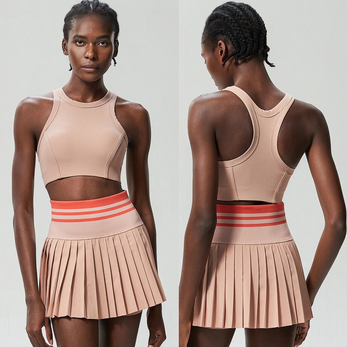2-Piece Tennis Set – Breathable Sleeveless Crop Top + High Waist Skirt With Pockets