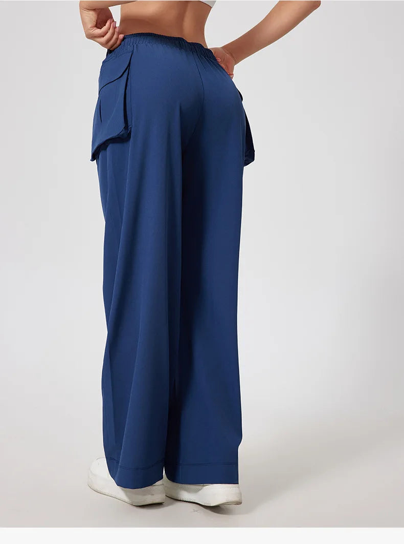 Lightweight Quick-Dry Yoga Cargo Pants – High Waist Outdoor Running Trousers with Pockets
