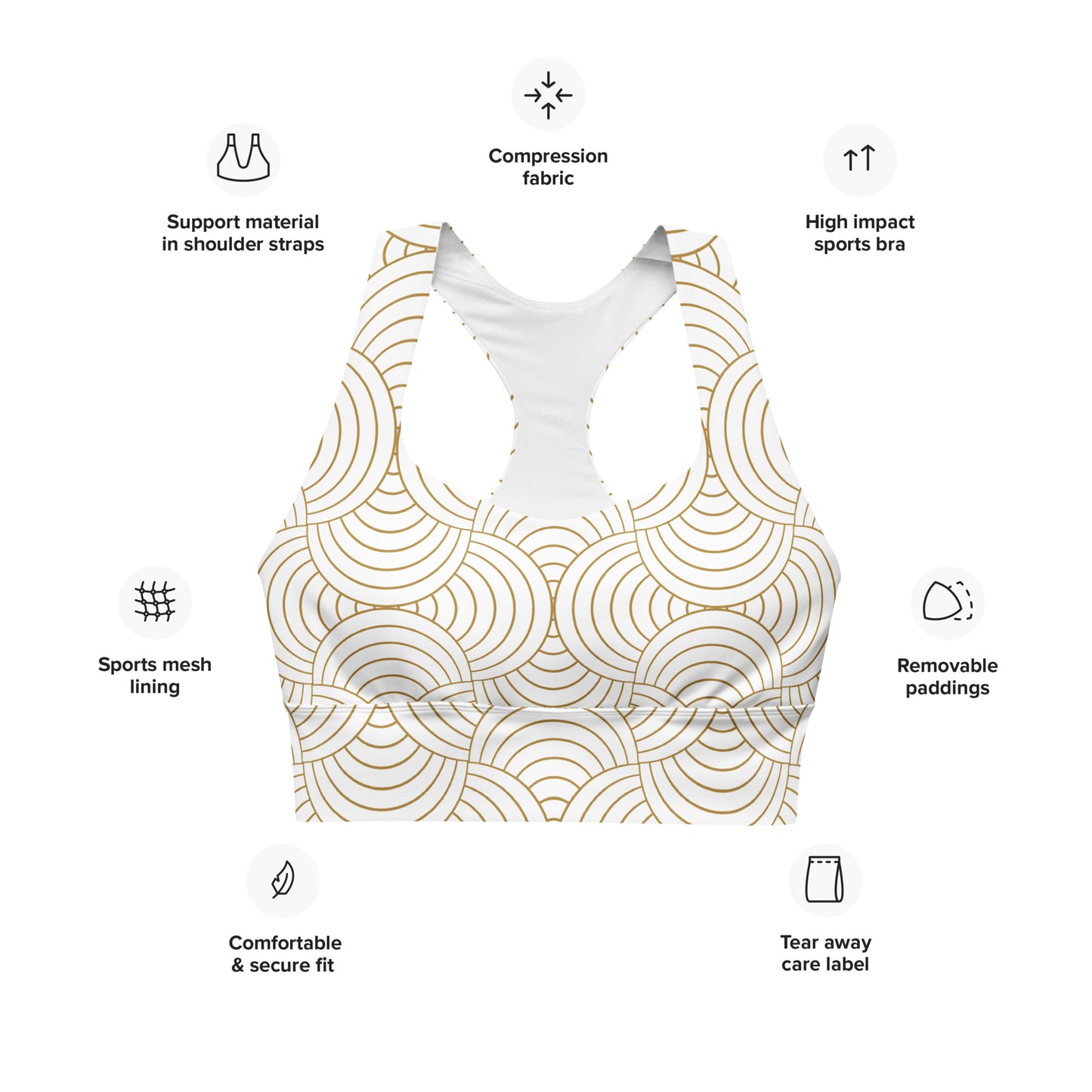Gold and White - Longline sports bra