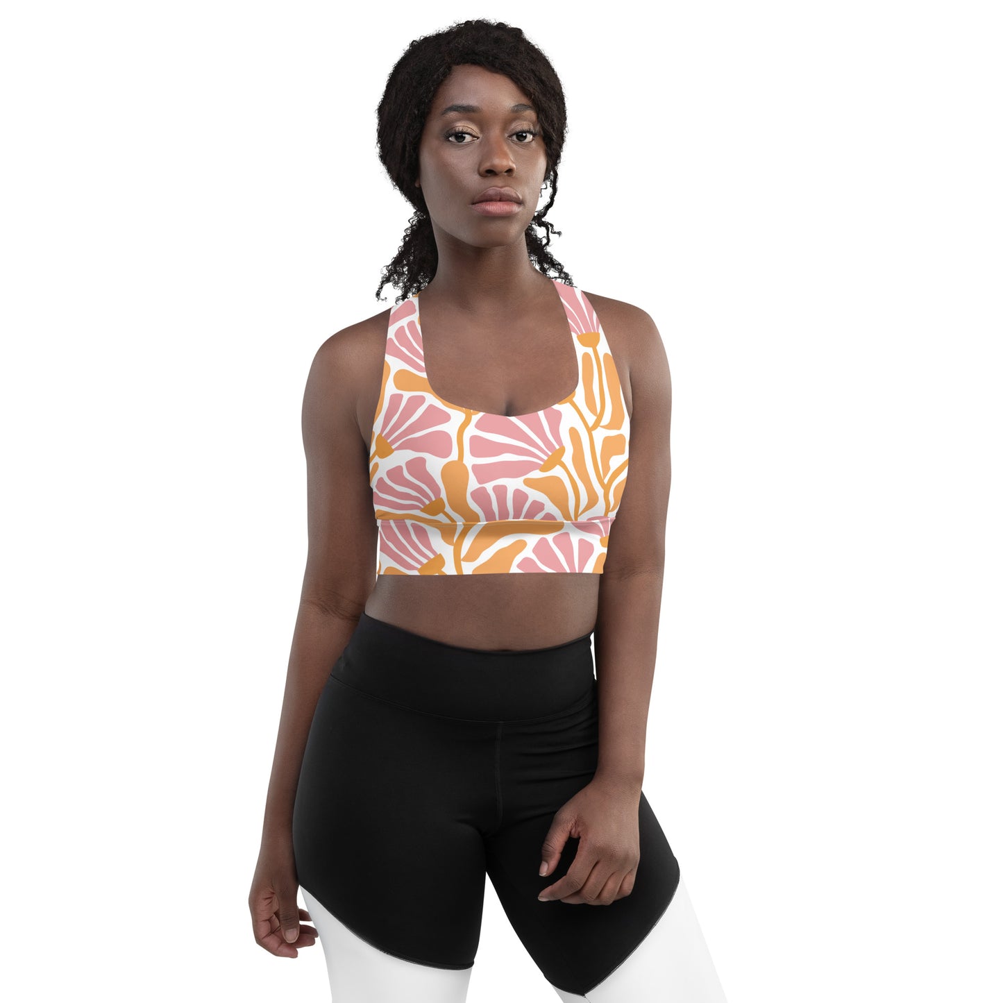Floral Serenity Longline Sports Bra – Stylish & Supportive Activewear for Every Workout