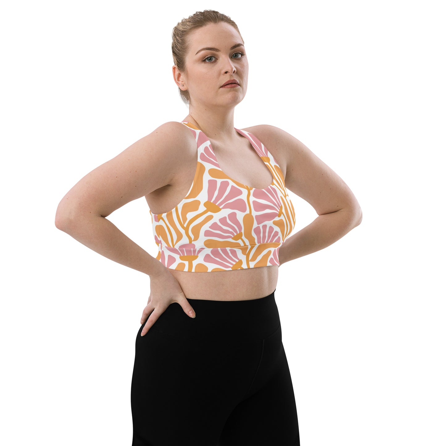 Floral Serenity Longline Sports Bra – Stylish & Supportive Activewear for Every Workout