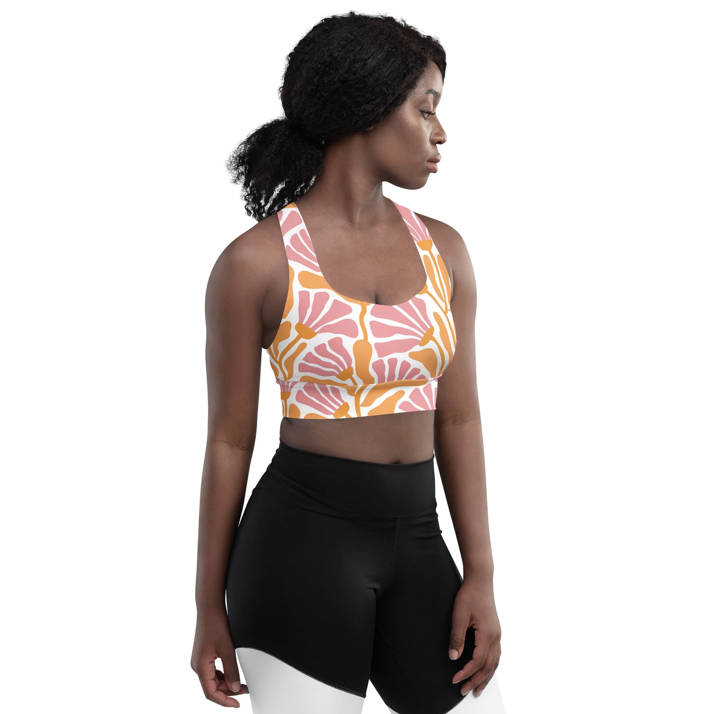 Floral Serenity Longline Sports Bra – Stylish & Supportive Activewear for Every Workout