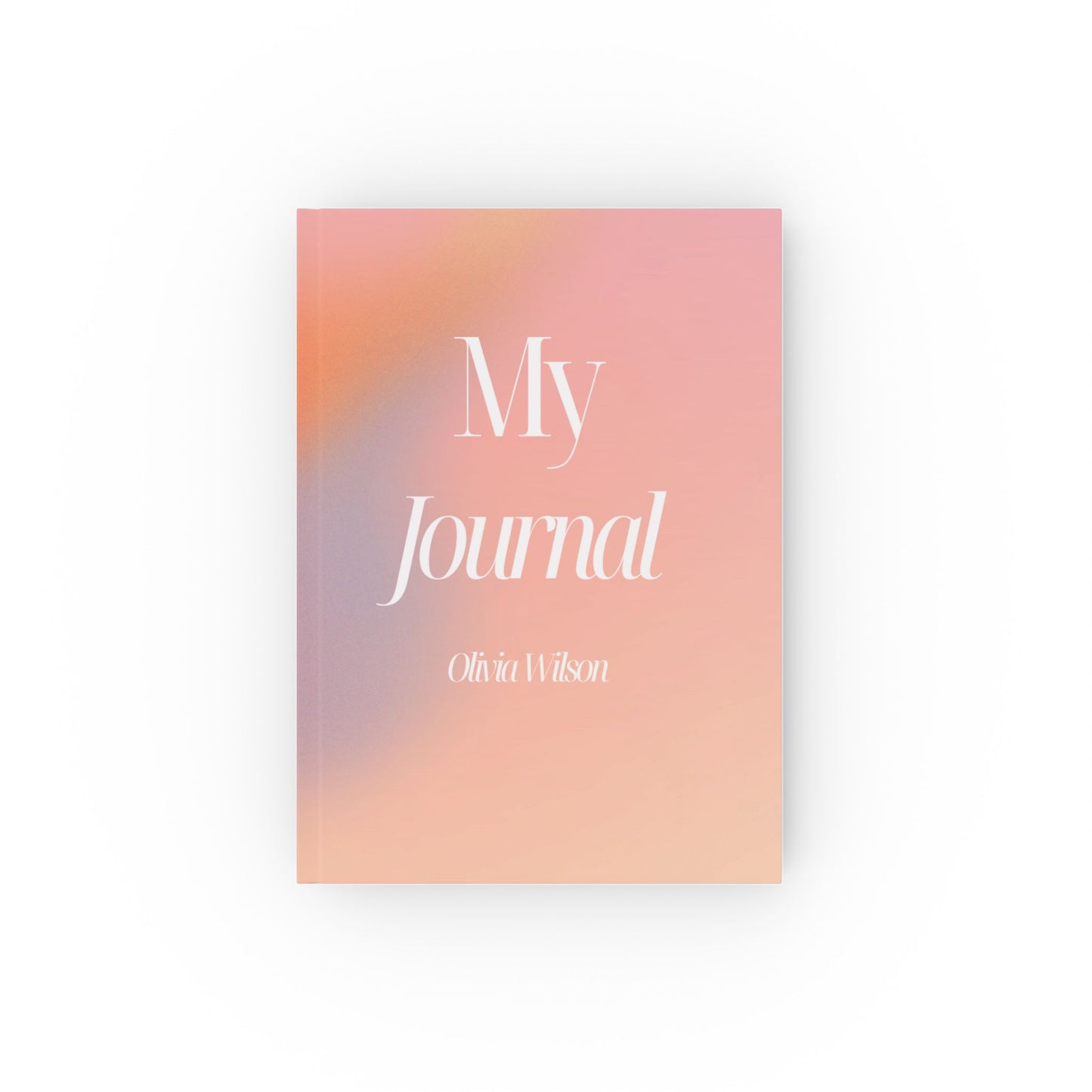 Hard backed journal with customizable name and pastel gradient cover design.






