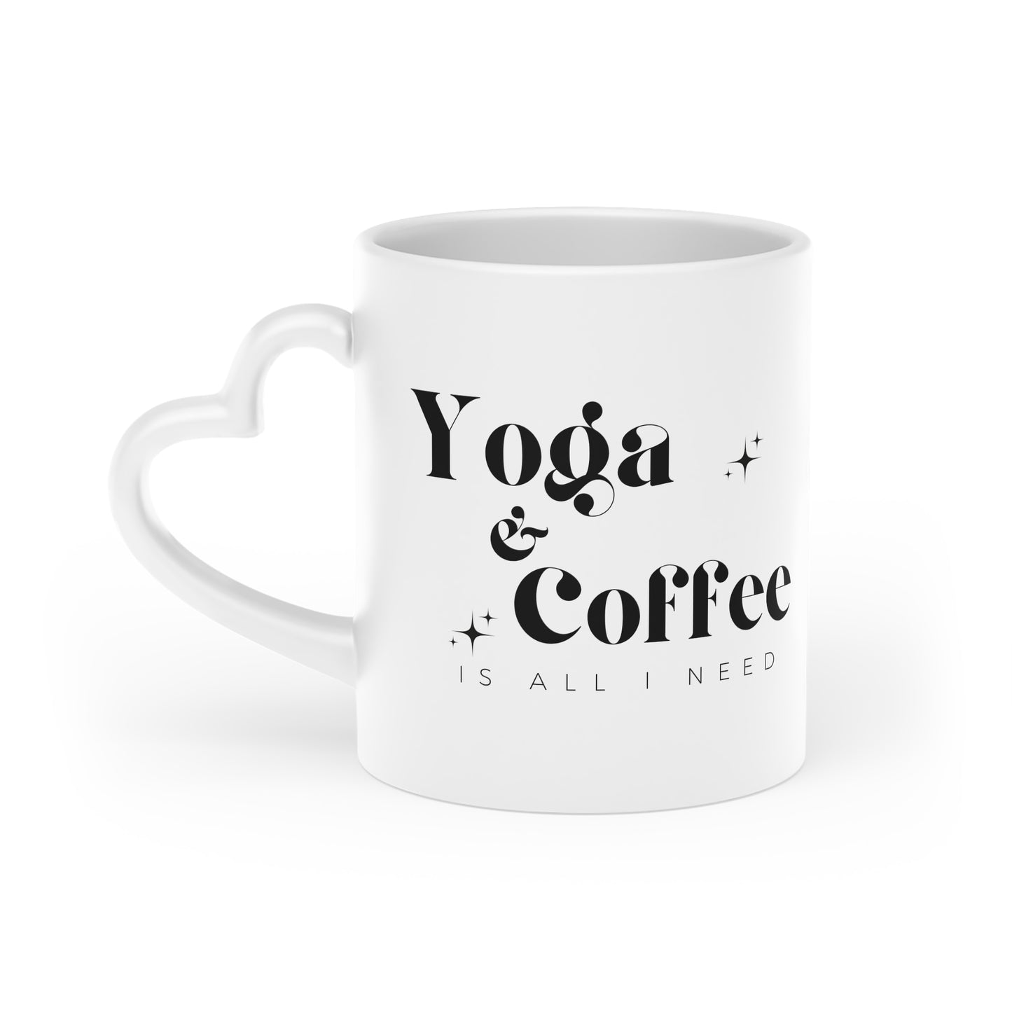 Heart-shaped Yoga & Coffee Mug with a modern design, perfect for yoga enthusiasts and coffee lovers.