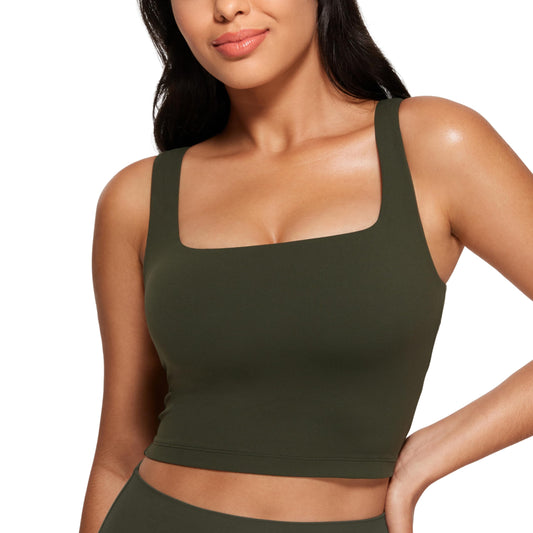 CRZ YOGA Butterluxe Women's Square Neck Longline Sports Bra – Yoga Padded Crop Tank Tops
