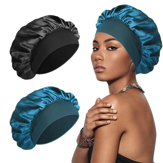 SWEET VIEW Silk Satin Bonnet, Hair Wrap for Sleeping, Soft and Comfortable Beanie, Black, Purple