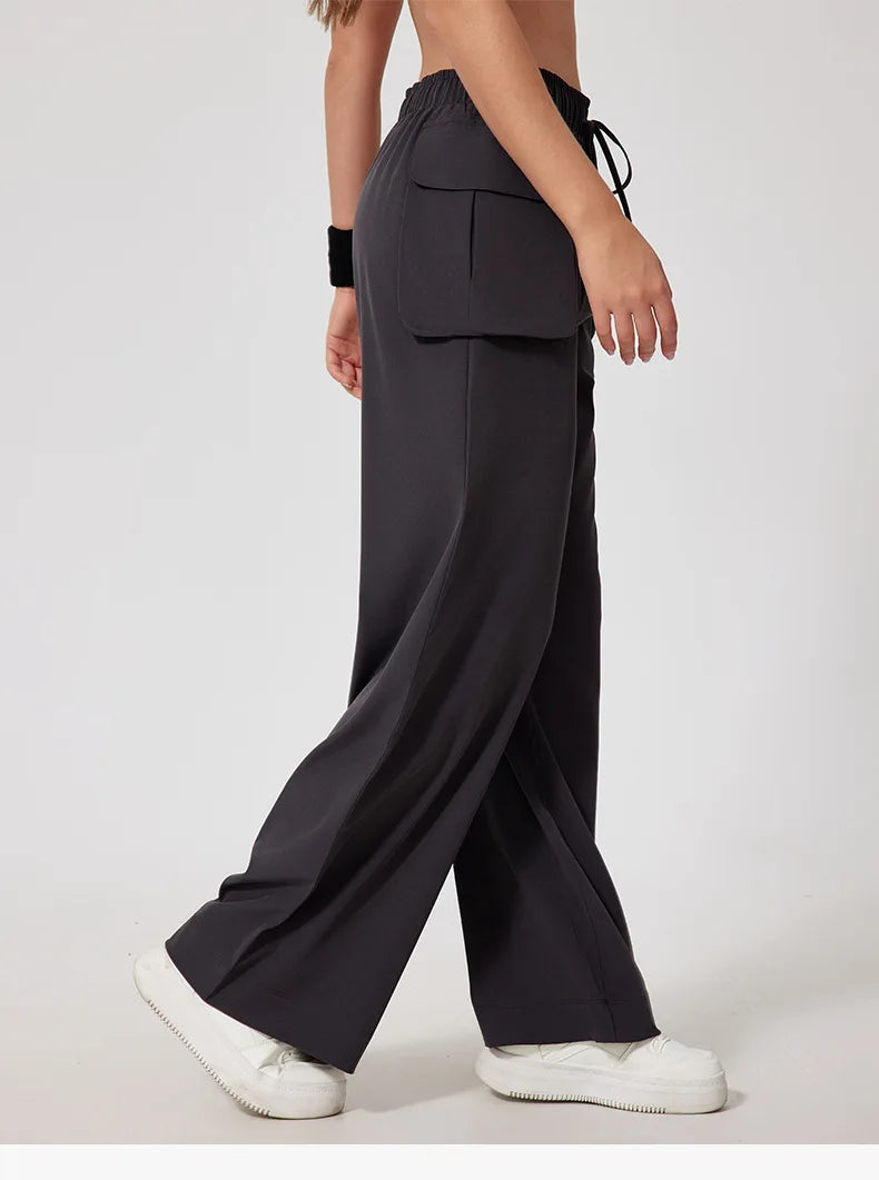 Lightweight Quick-Dry Yoga Cargo Pants – High Waist Outdoor Running Trousers with Pockets