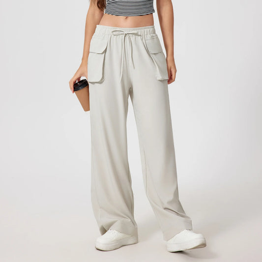 Lightweight Quick-Dry Yoga Cargo Pants – High Waist Outdoor Running Trousers with Pockets