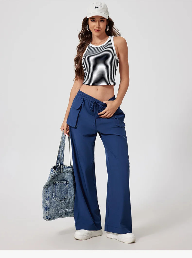 Lightweight Quick-Dry Yoga Cargo Pants – High Waist Outdoor Running Trousers with Pockets