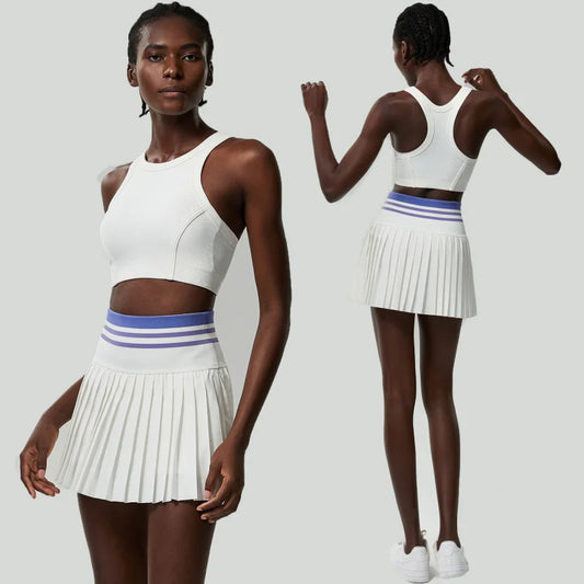 2-Piece Tennis Set – Breathable Sleeveless Crop Top + High Waist Skirt With Pockets