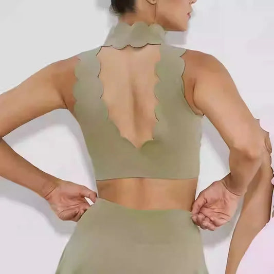 V-Collar Sport Top – Breathable Lace Strap Yoga & Fitness Bra